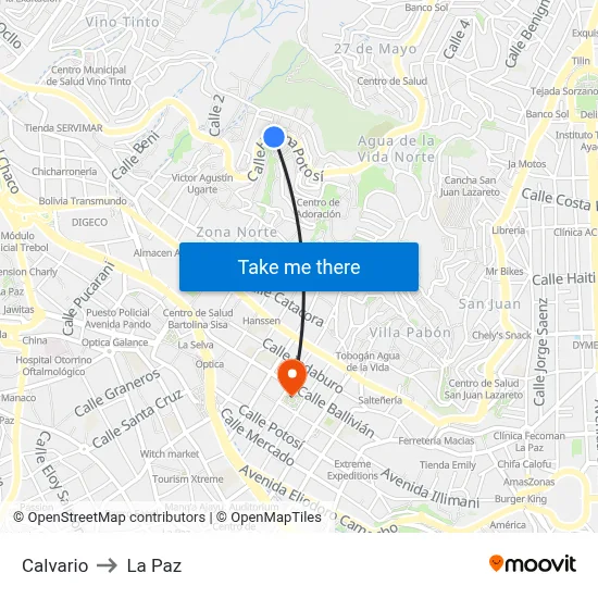 Calvario to La Paz map