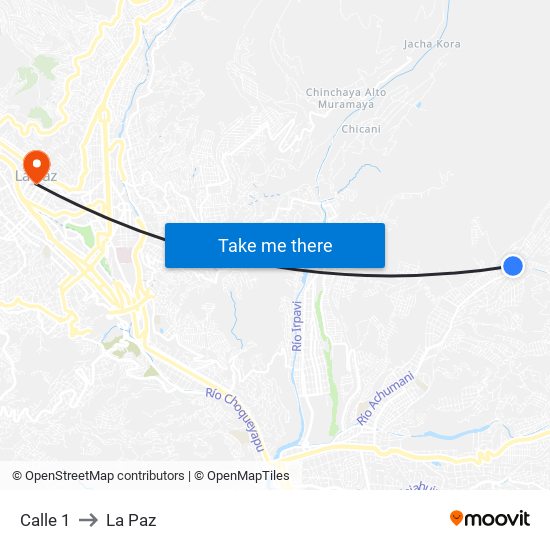 Calle 1 to La Paz map
