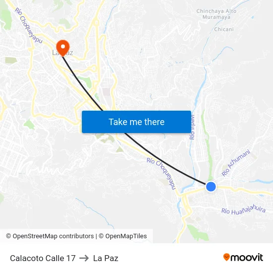 Calacoto Calle 17 to La Paz map