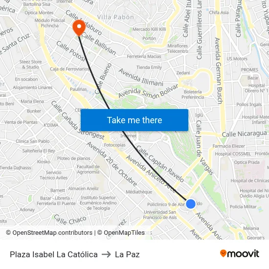 Plaza Isabel La Católica to La Paz map
