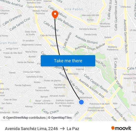 Avenida Sanchéz Lima, 2246 to La Paz map