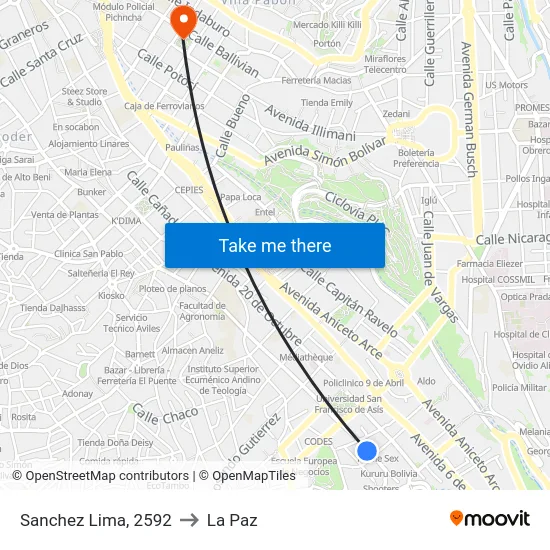 Sanchez Lima, 2592 to La Paz map