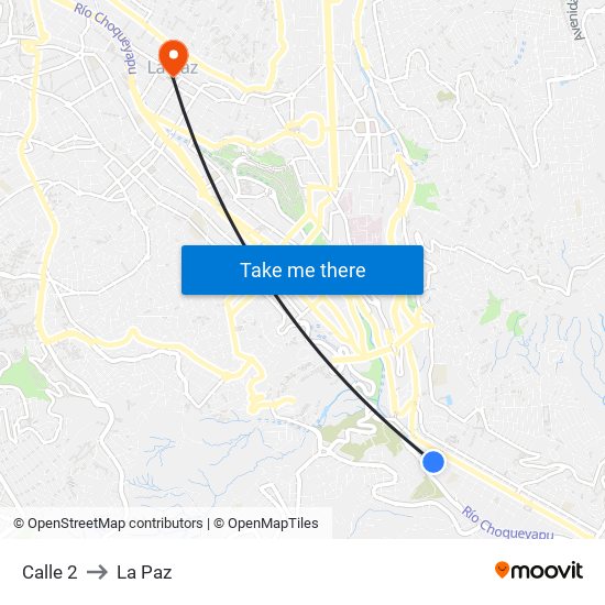 Calle 2 to La Paz map