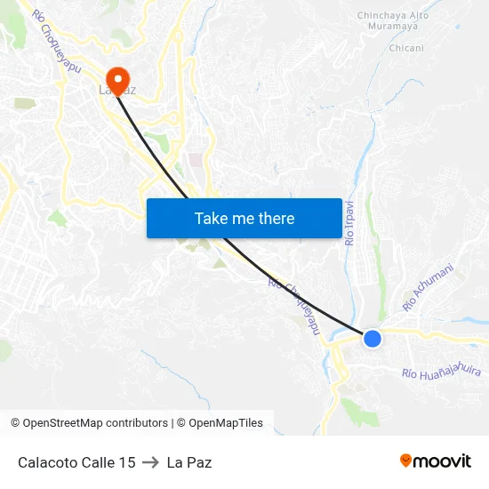 Calacoto Calle 15 to La Paz map