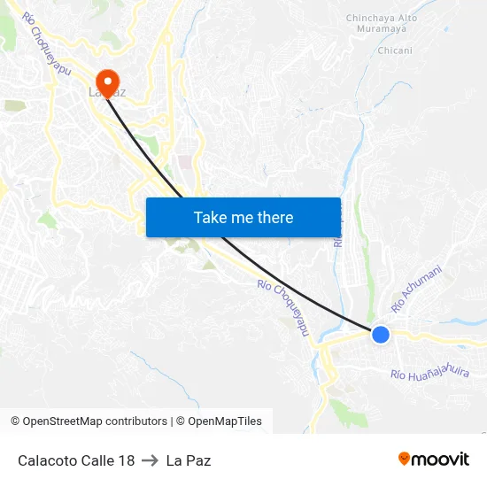 Calacoto Calle 18 to La Paz map