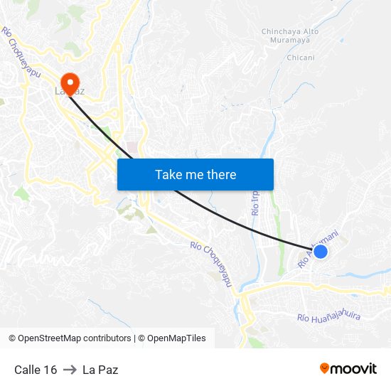 Calle 16 to La Paz map