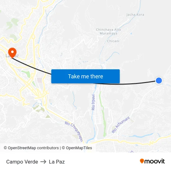 Campo Verde to La Paz map