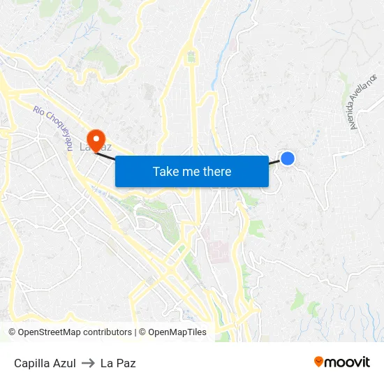 Capilla Azul to La Paz map