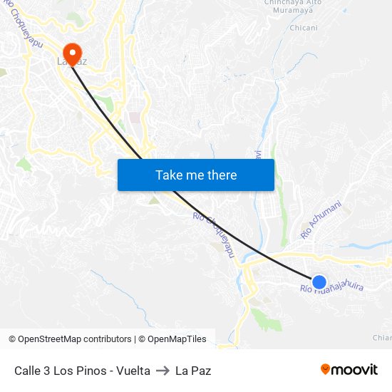 Calle 3 Los Pinos - Vuelta to La Paz map