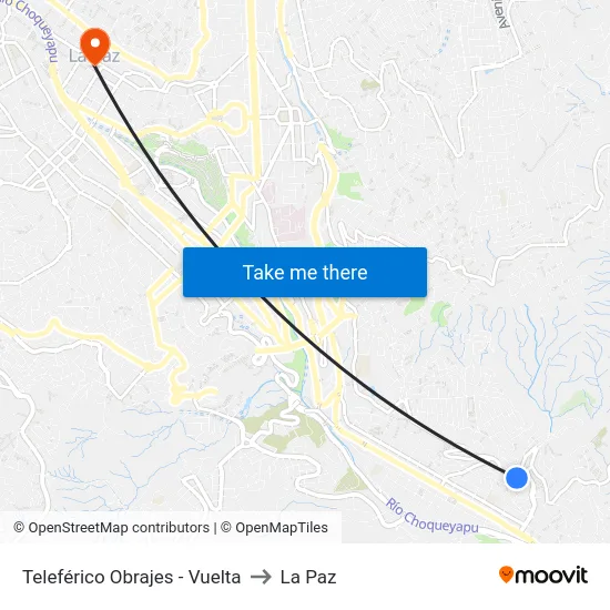 Teleférico Obrajes - Vuelta to La Paz map