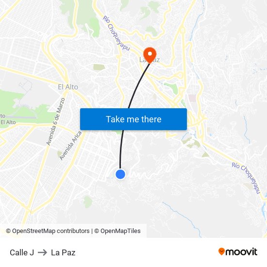 Calle J to La Paz map