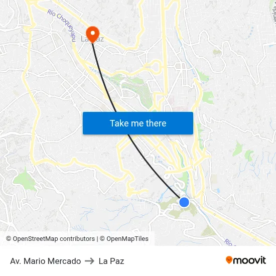 Av. Mario Mercado to La Paz map