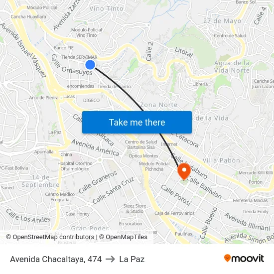 Avenida Chacaltaya, 474 to La Paz map
