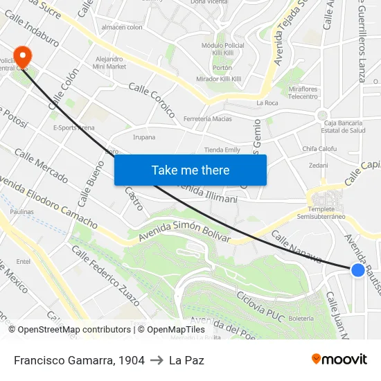 Francisco Gamarra, 1904 to La Paz map