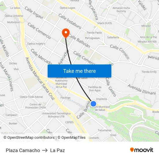 Plaza Camacho to La Paz map
