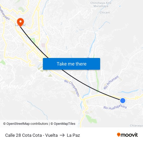 Calle 28 Cota Cota - Vuelta to La Paz map