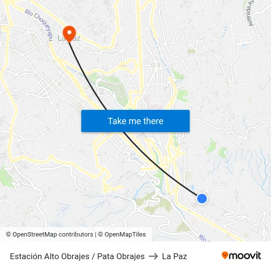Estación Alto Obrajes / Pata Obrajes to La Paz map