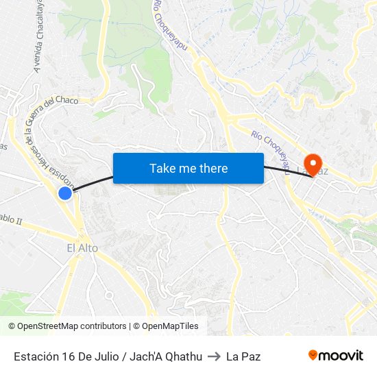 Estación 16 De Julio / Jach'A Qhathu to La Paz map