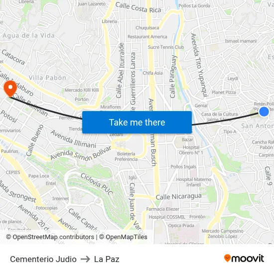 Cementerio Judio to La Paz map