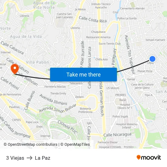 3 Viejas to La Paz map
