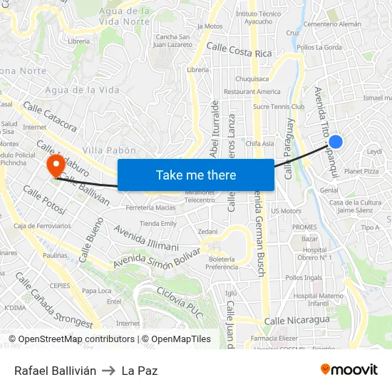 Rafael Ballivián to La Paz map