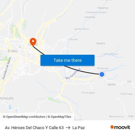 Av. Héroes Del Chaco Y Calle 63 to La Paz map