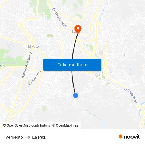 Vergelito to La Paz map