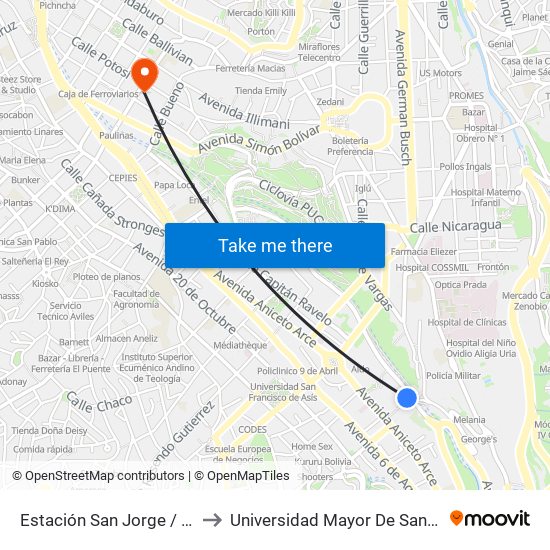 Estación San Jorge / Jalsuri to Universidad Mayor De San Andrés map