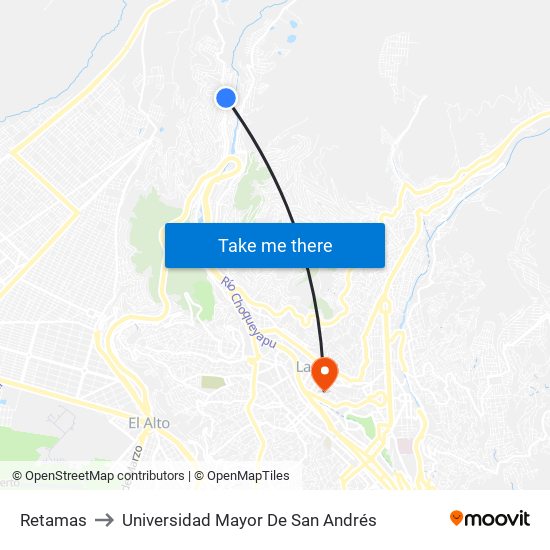 Retamas to Universidad Mayor De San Andrés map