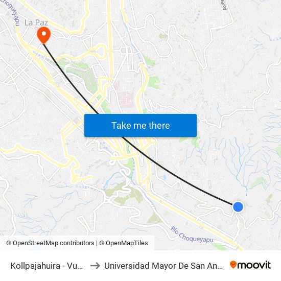 Kollpajahuira - Vuelta to Universidad Mayor De San Andrés map