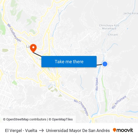 El Vergel - Vuelta to Universidad Mayor De San Andrés map