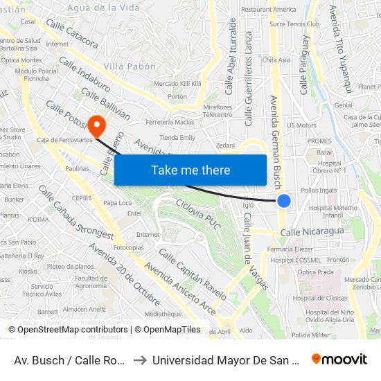 Av. Busch / Calle Romero to Universidad Mayor De San Andrés map