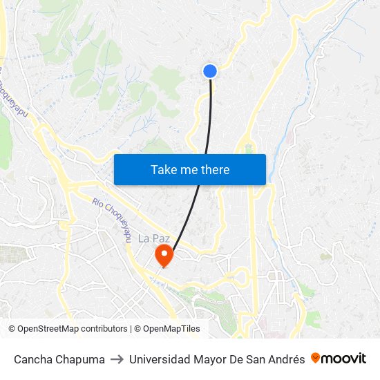 Cancha Chapuma to Universidad Mayor De San Andrés map