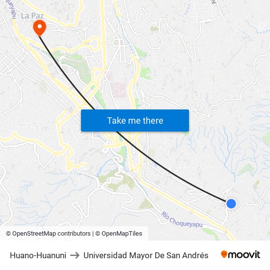 Huano-Huanuni to Universidad Mayor De San Andrés map