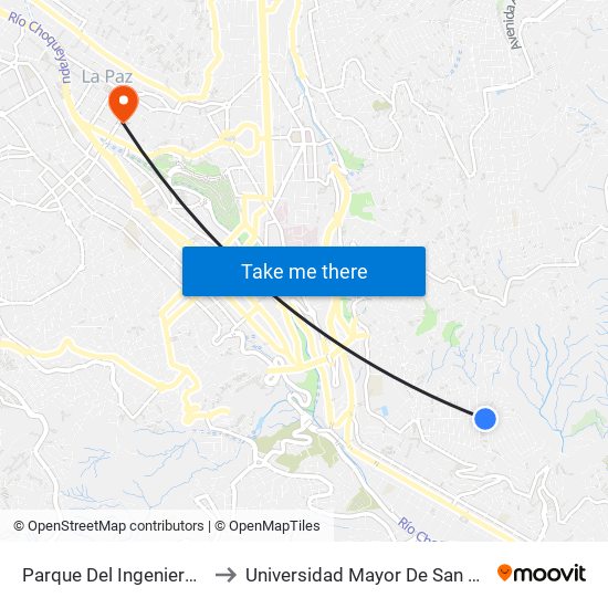 Parque Del Ingeniero - Ida to Universidad Mayor De San Andrés map