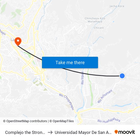 Complejo the Strongest to Universidad Mayor De San Andrés map