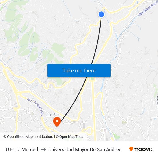 U.E. La Merced to Universidad Mayor De San Andrés map