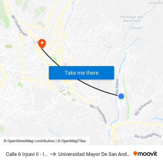 Calle 6 Irpavi II - Ida to Universidad Mayor De San Andrés map