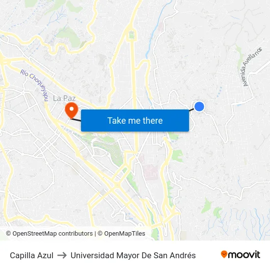 Capilla Azul to Universidad Mayor De San Andrés map