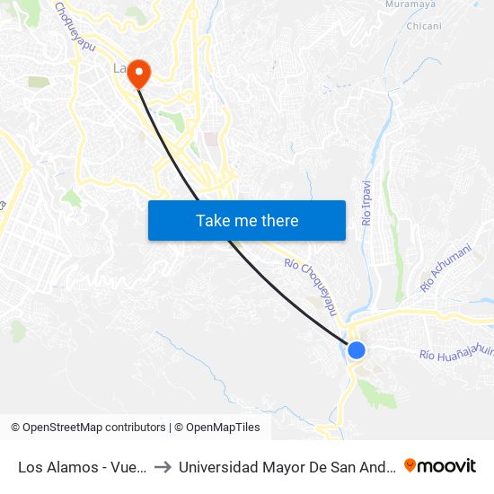 Los Alamos - Vuelta to Universidad Mayor De San Andrés map