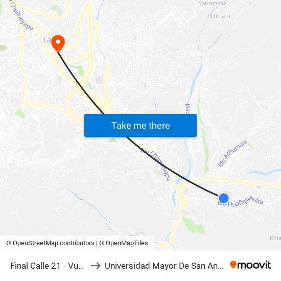 Final Calle 21 - Vuelta to Universidad Mayor De San Andrés map