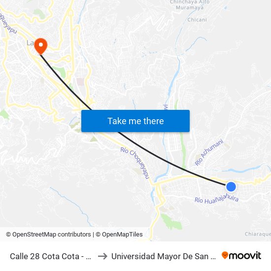 Calle 28 Cota Cota - Vuelta to Universidad Mayor De San Andrés map