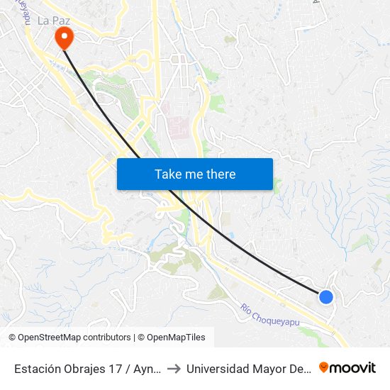 Estación Obrajes 17 / Aynacha Obrajes to Universidad Mayor De San Andrés map