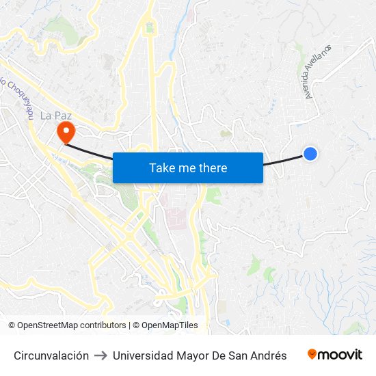Circunvalación to Universidad Mayor De San Andrés map