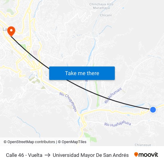 Calle 46 - Vuelta to Universidad Mayor De San Andrés map