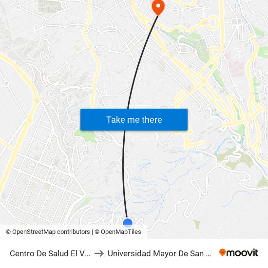 Centro De Salud El Vergel to Universidad Mayor De San Andrés map