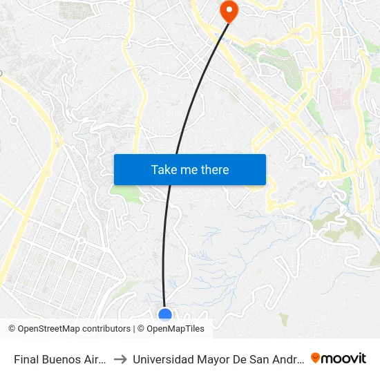 Final Buenos Aires to Universidad Mayor De San Andrés map