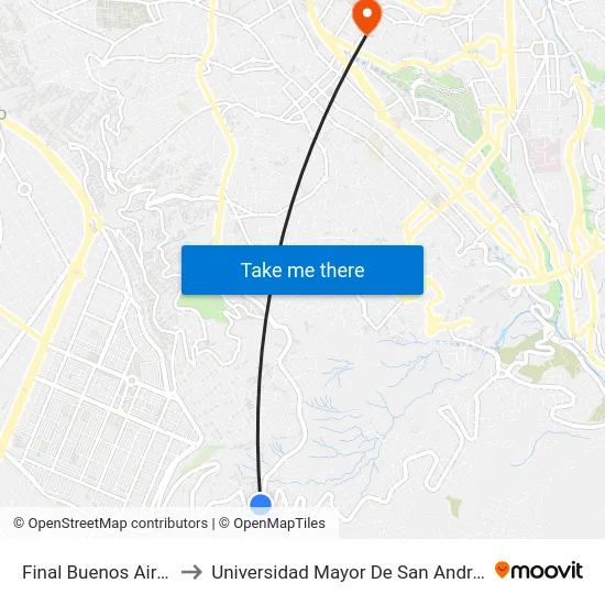Final Buenos Aires to Universidad Mayor De San Andrés map