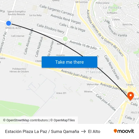 Estación Plaza La Paz / Suma Qamaña to El Alto map