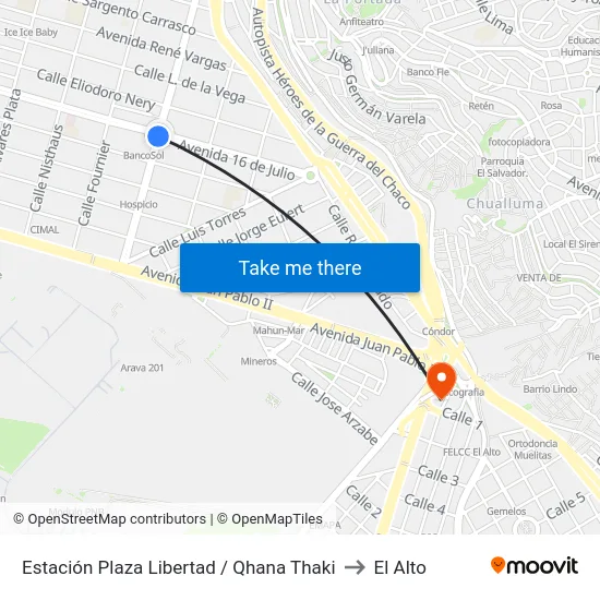 Estación Plaza Libertad / Qhana Thaki to El Alto map